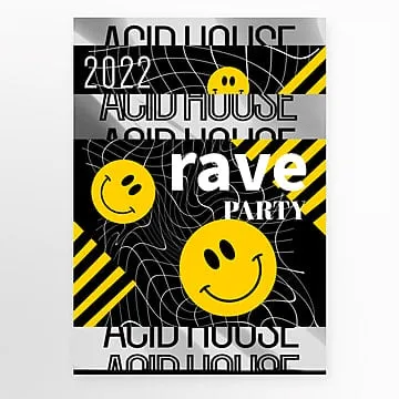 flat emoji rave acid poster png, Yellow, Rave rave png image