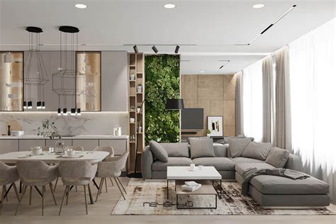 Дизайн интерьера гостиной в четырехкомнатной квартире в современном 